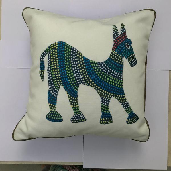 Cushion Cover - Bhil Horse Blue