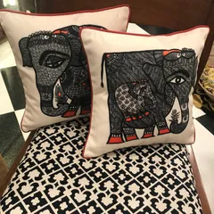 Cushion Cover - Madhubani Elephant Black Left