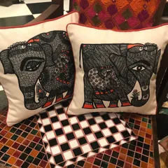 Cushion Cover - Madhubani Elephant Black Left