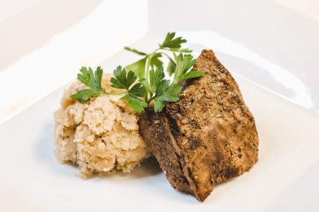Mustard Crusted Steak and Cauliflower Mash