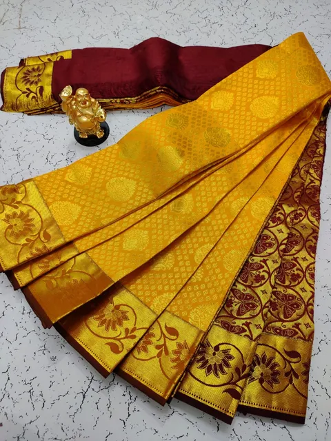 Samuthrika Silk Saree for Wedding Collection - Yellow and Gold