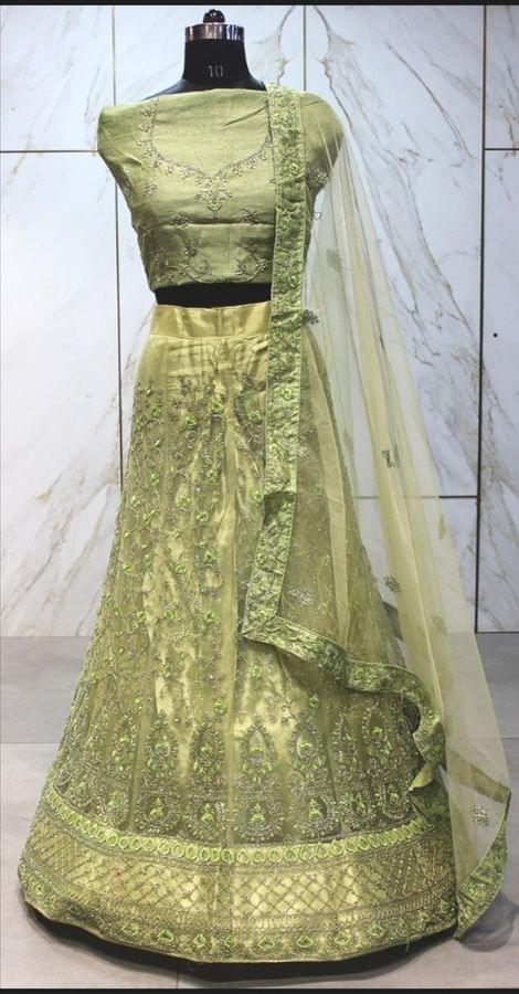Pista Green Lehenga in Net with heavy work