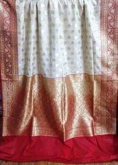Banarsi Pure Katan Silk - Red, Cream and Gold
