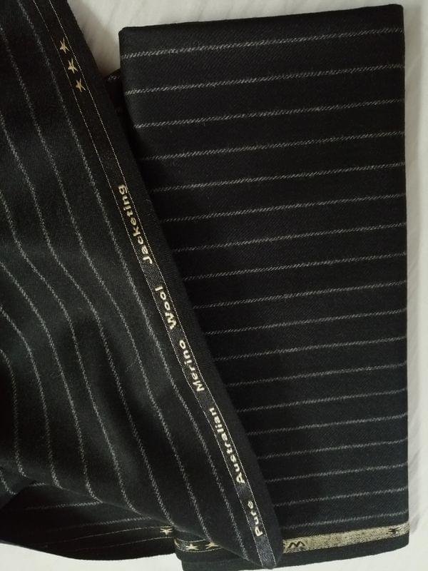 Black with Grey stripes Pure Merino Wool Coat Length; Made in England