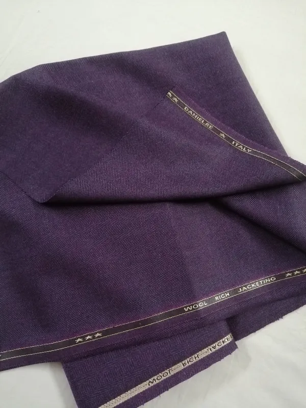 Mauve Herringbone New Zealand Wool rich Coat Length; Made in Italy