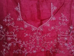 Cherry Red Net Lehenga with Beautiful Zari Thread Embroidery, Semi-Stitched