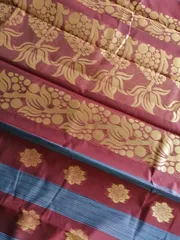 Maroon and Blue Striped Pure South Cotton Saree with Zari Border and Butis