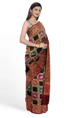 Beautiful Kota Designer Zari Check saree with Festive Motif Weaves: Black and Red