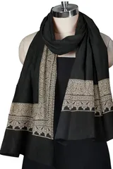 Black woolen stole with Kashmiri embroidery