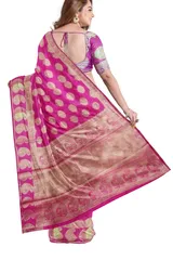 Banarasi Pure Dupion Silk with all over zari butis -Rani Pink and Gold