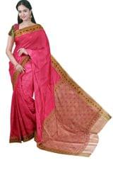 Alluring Pink Soft Silk Saree with Antique zari and Resham Aanchal and Border