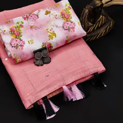 Pure Cotton Very Light Weight Baby Pink Saree with Sparse Mirror Work and Thin Zari Border