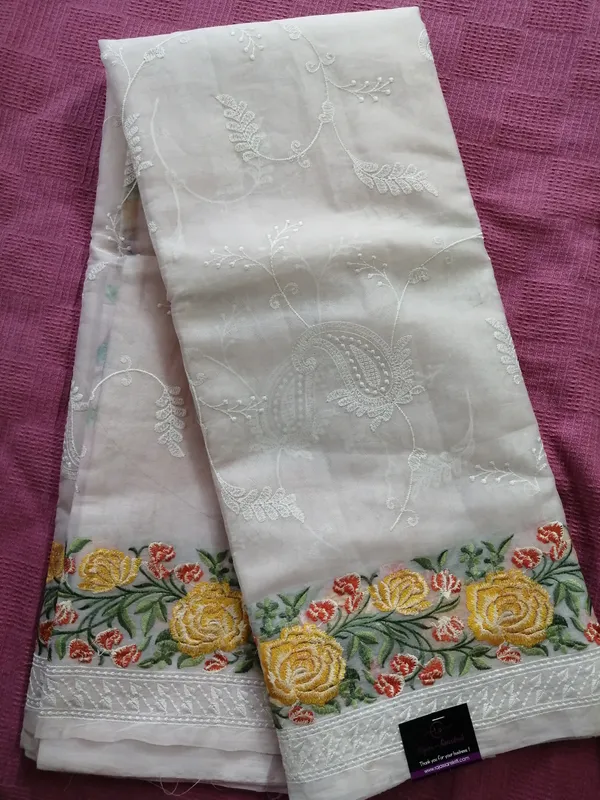 Pure Organza Saree in Baby Pink with Heavy Embroidery and Chickankari work