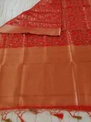 Kashmiri Jamawar Silk Saree in Tangerine Orange with All Over Resham and Zari Jaal Embroidery