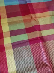 Pure Cotton Silk Saree in Smart Checks - Red, Yellow and Blue