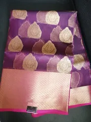 Pure Banarsi Organza saree in Wine Red with contrast Magenta and Gold Zari woven Border and Aanchal