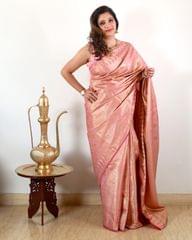 Banarsi Pure Silk Brocade Saree in Pastel Pink with all over Soft Zari work