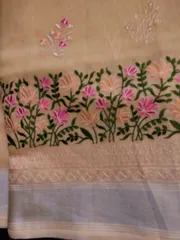 Beautiful Banarsi Tissue saree in Lemon Yellow with Hand Embroidery & Chikankari work
