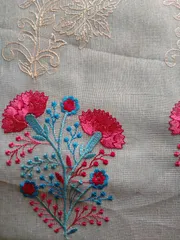 Beautiful Banarsi Tissue Silk saree in Sky Blue with Carnation Floral Design Hand Embroidery and Chikankari Work