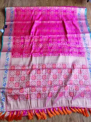 Pure Silk Beautiful Patola Bandhej Saree in Rani Pink with All Over Zari weaving