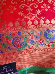 Pure Silk Beautiful Patola Bandhej Saree in Tomato Red with all over Zari Weaving