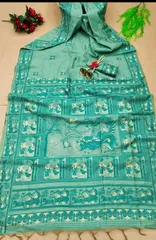 Beautiful and Elegant Fine Cotton silk Baluchari Saree in Aquamarine Blue Colour with Darker Blue And Gold Thread Weaving