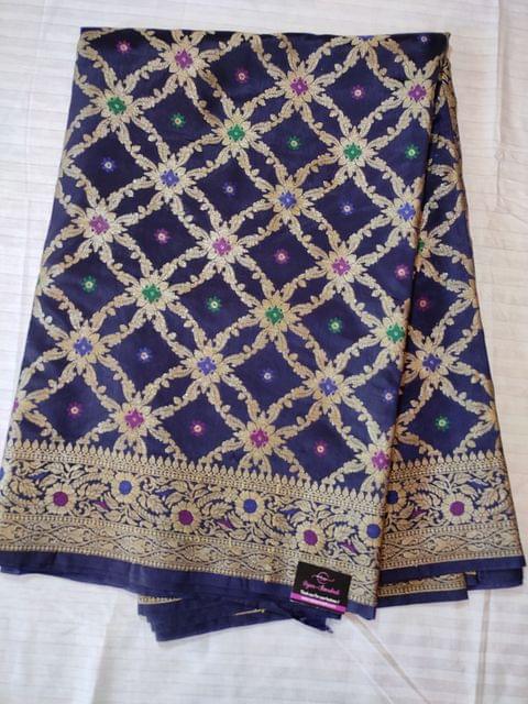 Beautiful Banarsi Dupion Silk Saree in Navy Blue colour in Gharchola Design