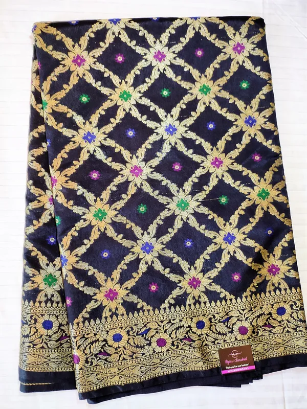 Beautiful Banarsi Dupion Silk Saree in Elegant Black colour in Gharchola Design