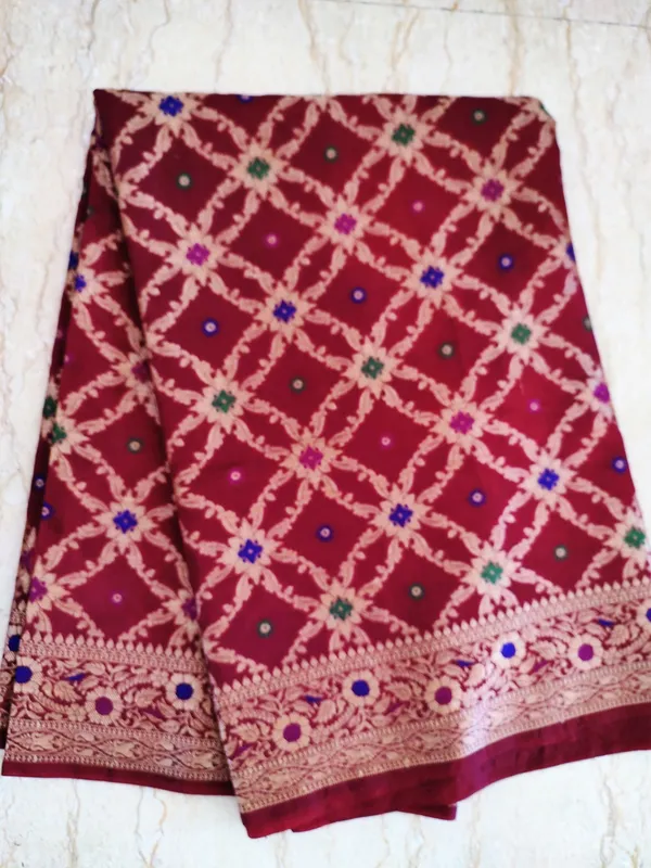Beautiful Banarsi Dupion Silk Saree in Maroon colour in Gharchola Design