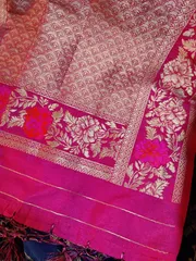 Banarsi Silk Saree in Azure Blue and Rani Pink with Zari Jaal work