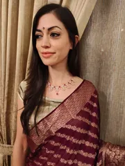 Pure Khaddi Georgette Saree in Plum Colour with Heavy Rose Gold Zari Weaving