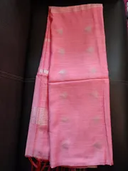 Pure Bhagalpuri Silk Saree In Bubblegum Pink with Silver Zari Border and Butis