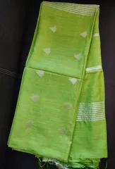 Pure Bhagalpuri Silk Saree in Light Green with Silver Zari Border and Butis