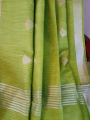 Pure Bhagalpuri Silk Saree in Light Green with Silver Zari Border and Butis