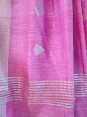 Pure Bhagalpuri Silk Saree In Baby Pink with Silver Zari Border and Butis