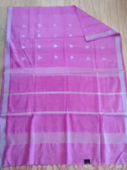 Pure Bhagalpuri Silk Saree In Baby Pink with Silver Zari Border and Butis