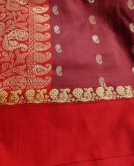 Beautiful Bangalore Silk Saree in Maroon with Tomato Red Border and Anchal