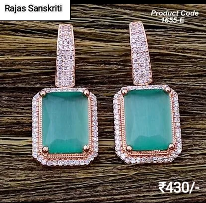 American Diamond Earrings with Emerald Green Stone studded in Rose Gold