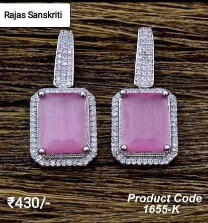 American Diamond Earrings with Pink Stone studded in Silver Metal
