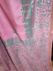 Beautiful Kalamkari Pure Bhagalpuri Silk Saree in Bubblegum Pink