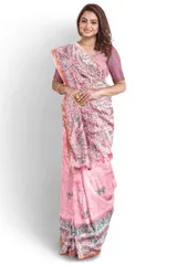 Beautiful Kalamkari Pure Bhagalpuri Silk Saree in Bubblegum Pink