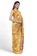 Banarasi Printed Crepe Silk Saree In Mustard Yellow with Zari Border.