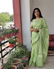 Pure Banarasi Katan Silk in Pista Green with Zari Butis and Aanchal