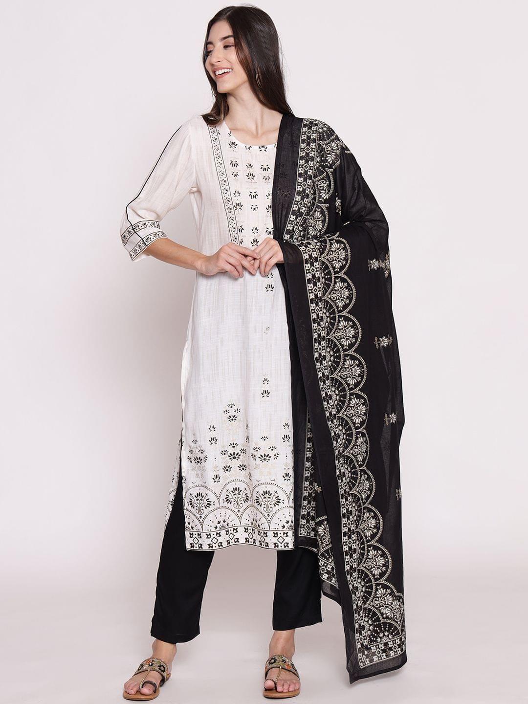 Floral Printed Kurta Trouser Dupatta Front