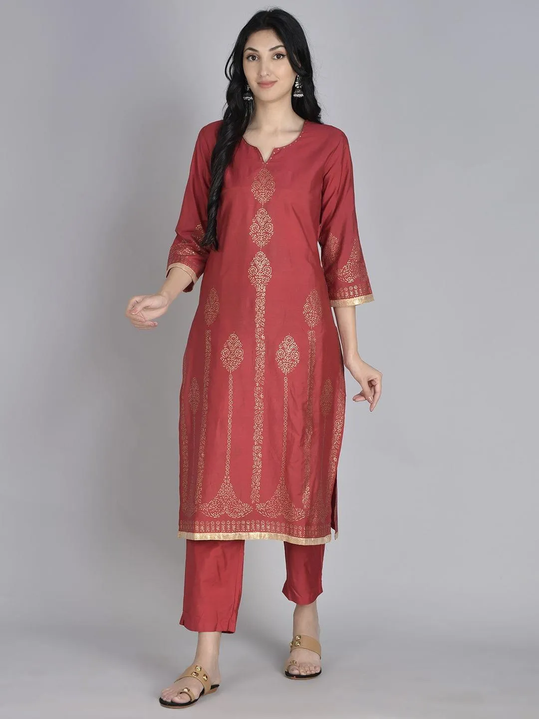 Ornamental Printed Kurta With Trouser Front