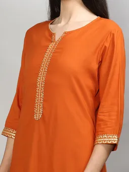 Solid Kurta With Palazzo Closer Four