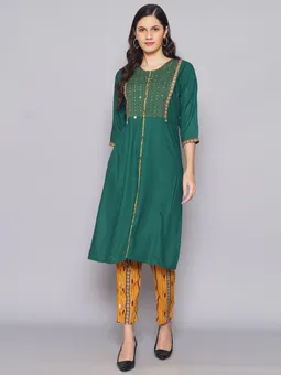 Solid Kurta With Trouser Front