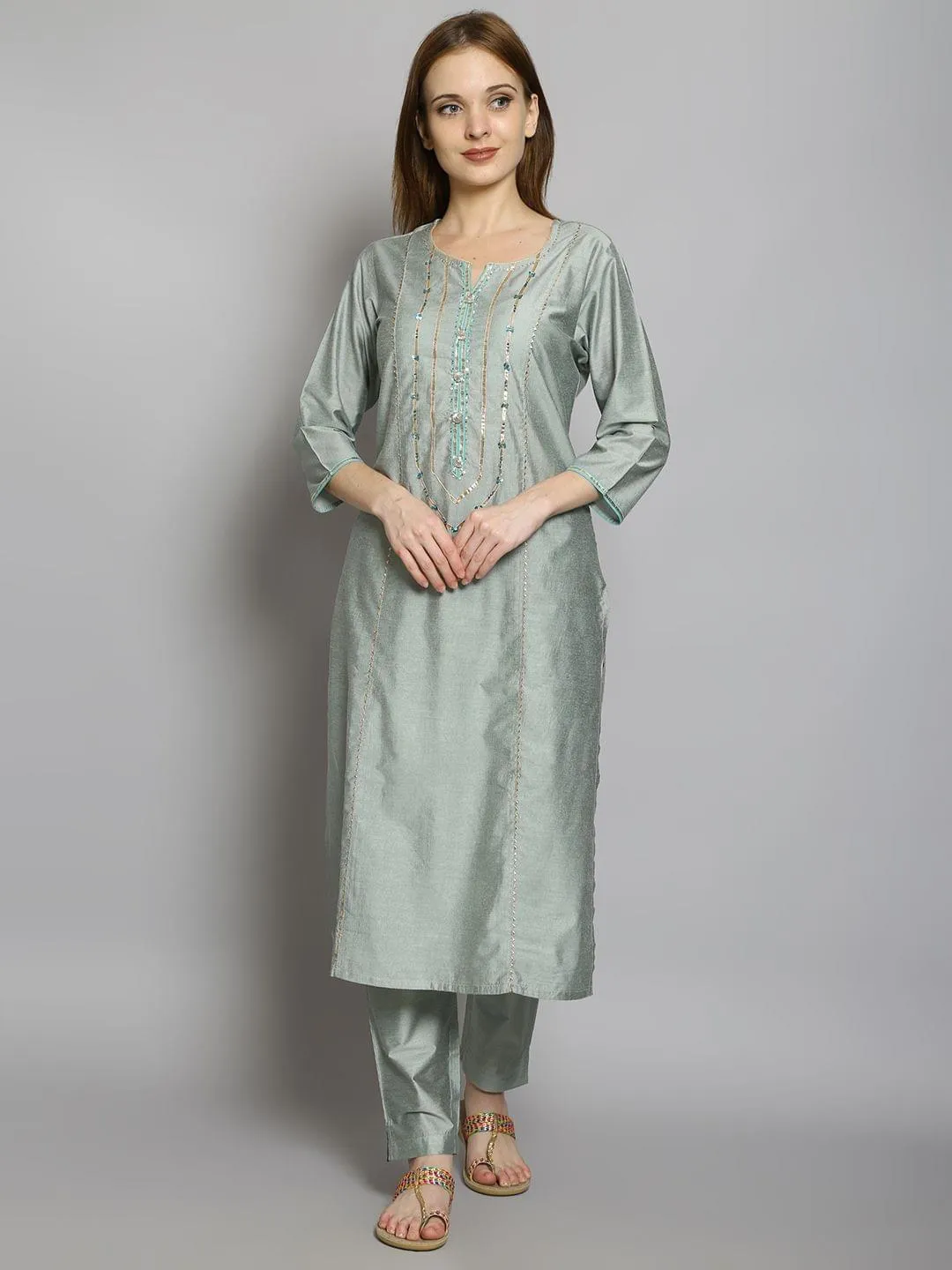 Solid Kurta With Pant Front