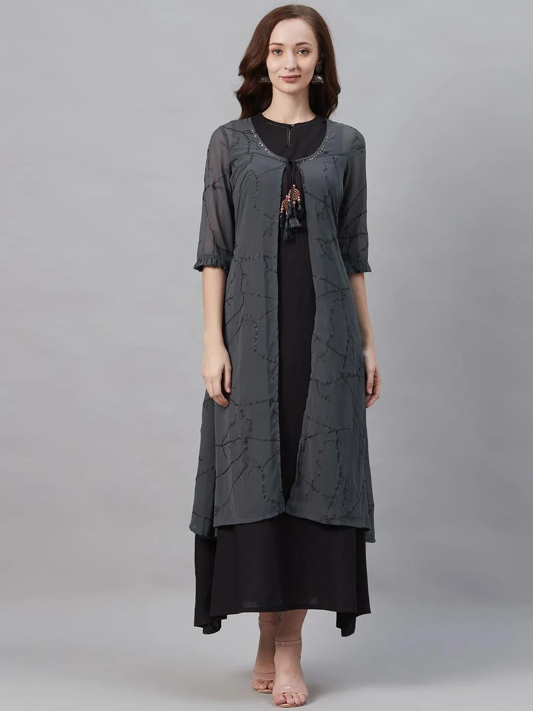 A-line Abstract Dress With Cape Front