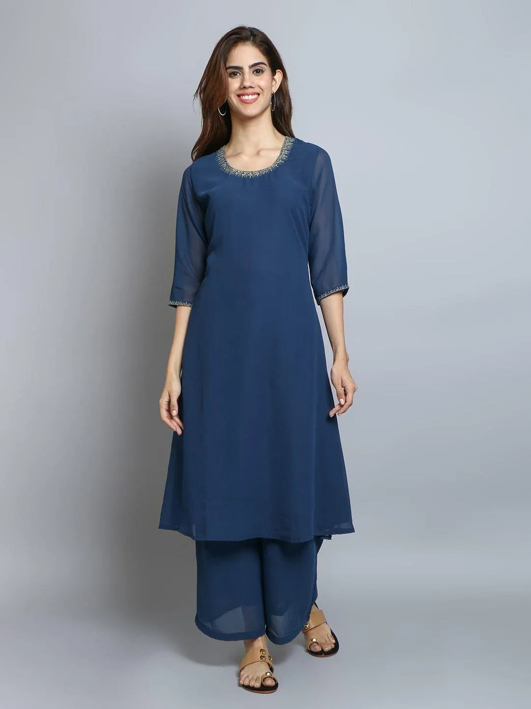 Solid Kurta With Palazzo Front